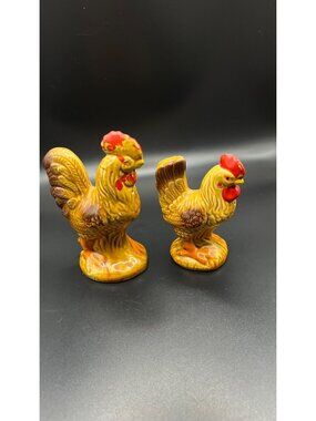Vintage Ceramic Rooster Hen Salt And Pepper Shakers Hand-Painted Farmhouse Decor